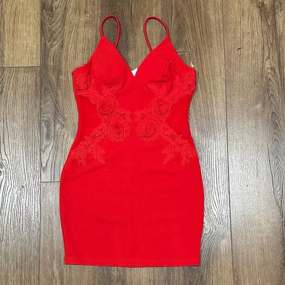 Windsor Scarlet Lace Detail Mini Dress - Picture 1 of 7